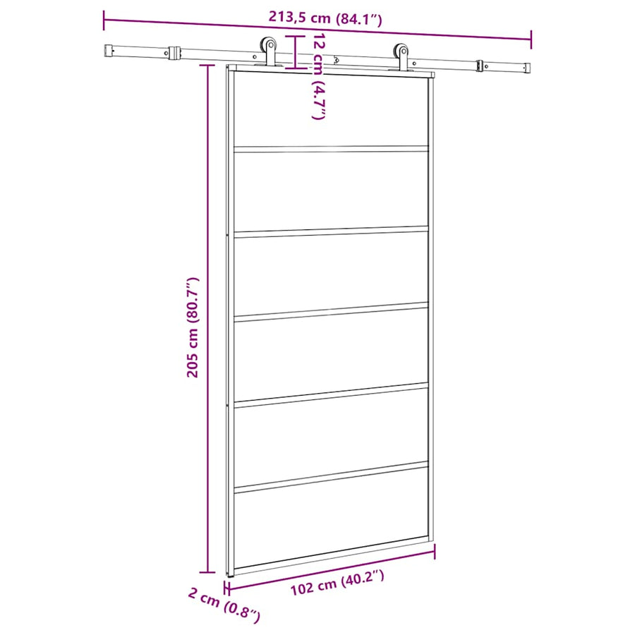 Schuifdeur met beslagset 102x205 cm aluminium en ESG-glas