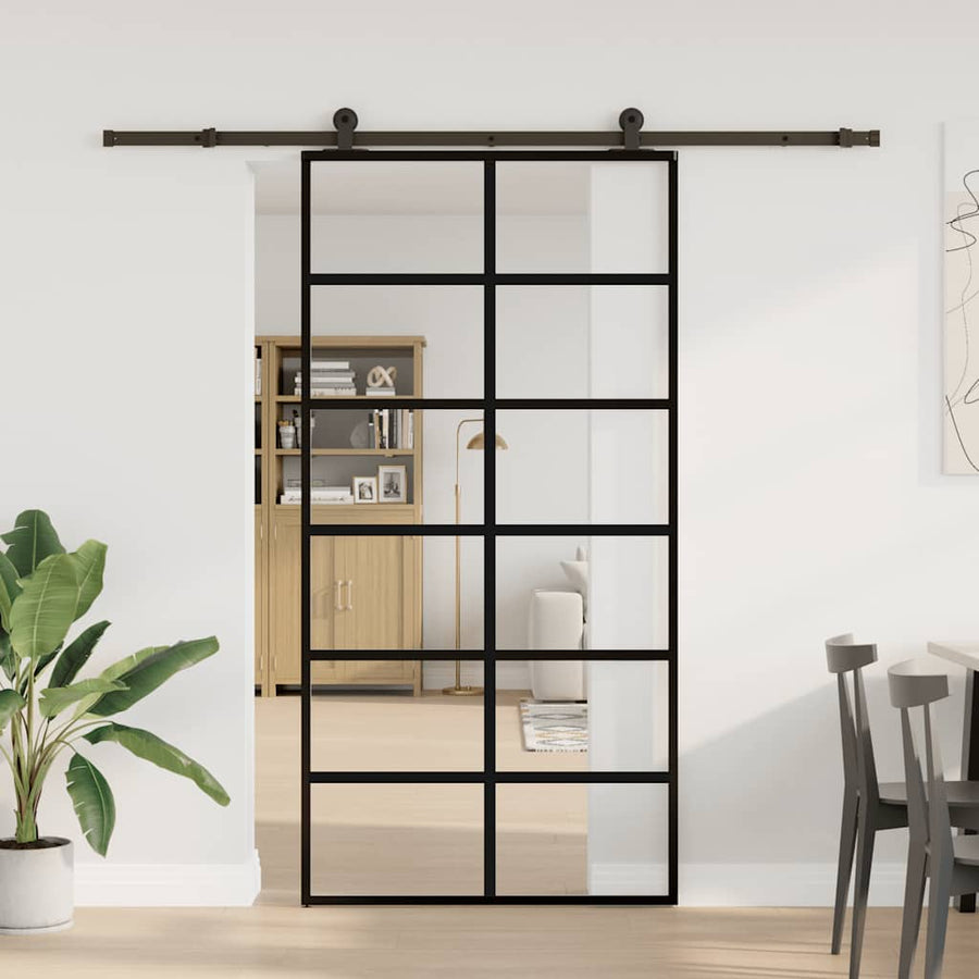 Schuifdeur met beslagset 102x205 cm aluminium en ESG-glas