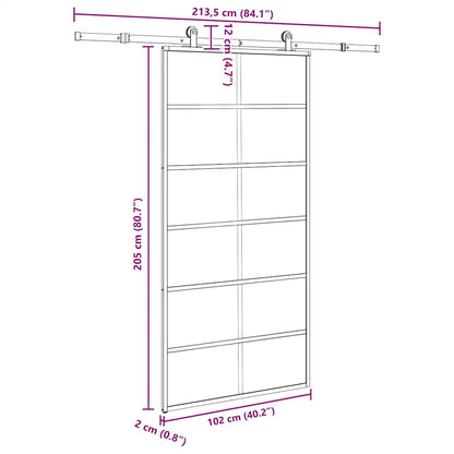 Schuifdeur met beslagset 102x205 cm aluminium en ESG-glas