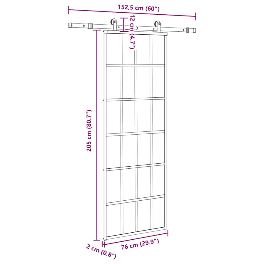 Schuifdeur met beslag 76x205 cm ESG-glas en aluminium
