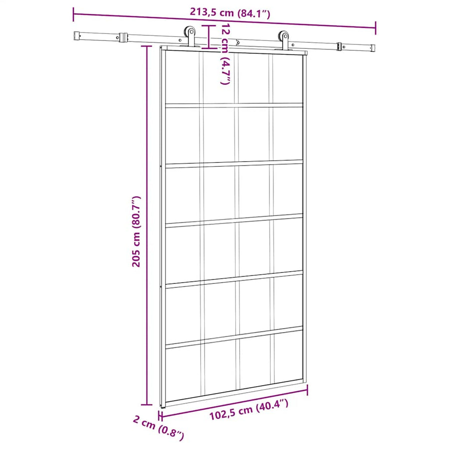 Schuifdeur met beslagset 102x205 cm aluminium en ESG-glas
