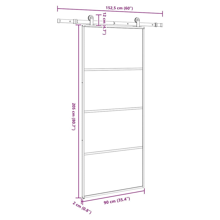 Schuifdeur met beslag 90x205 cm ESG-glas en aluminium