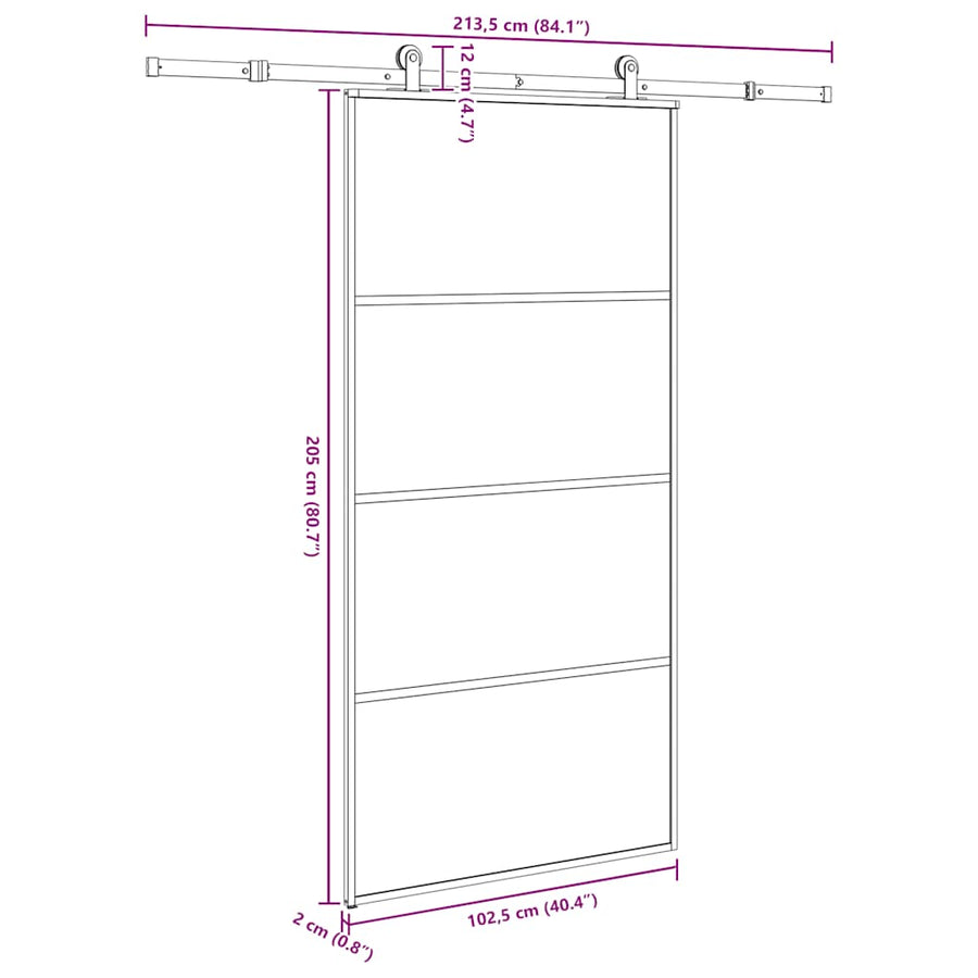 Schuifdeur met beslag 102,5x205 cm ESG-glas en aluminium