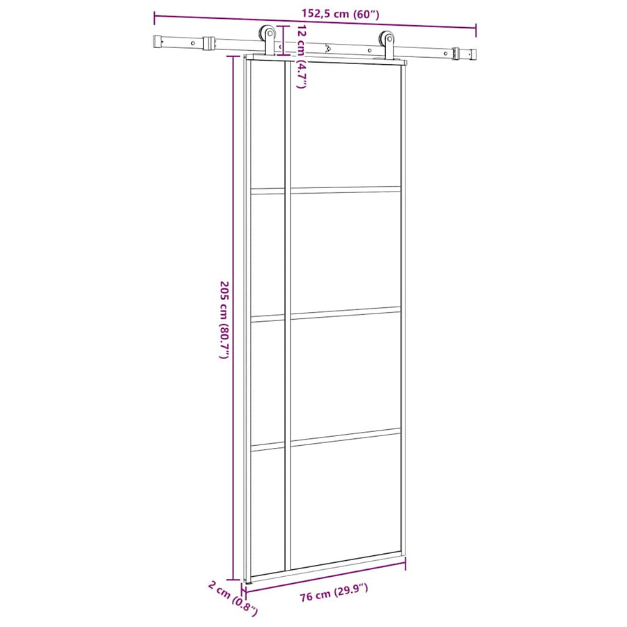 Schuifdeur met beslag 76x205 cm ESG-glas en aluminium