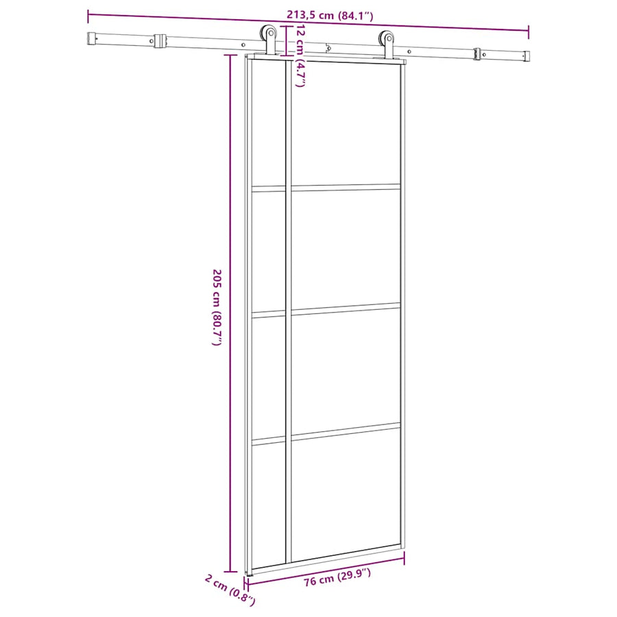 Schuifdeur met beslag 76x205 cm ESG-glas en aluminium
