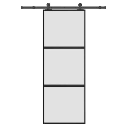 Schuifdeur met beslag 76x205 cm gehard glas en aluminium