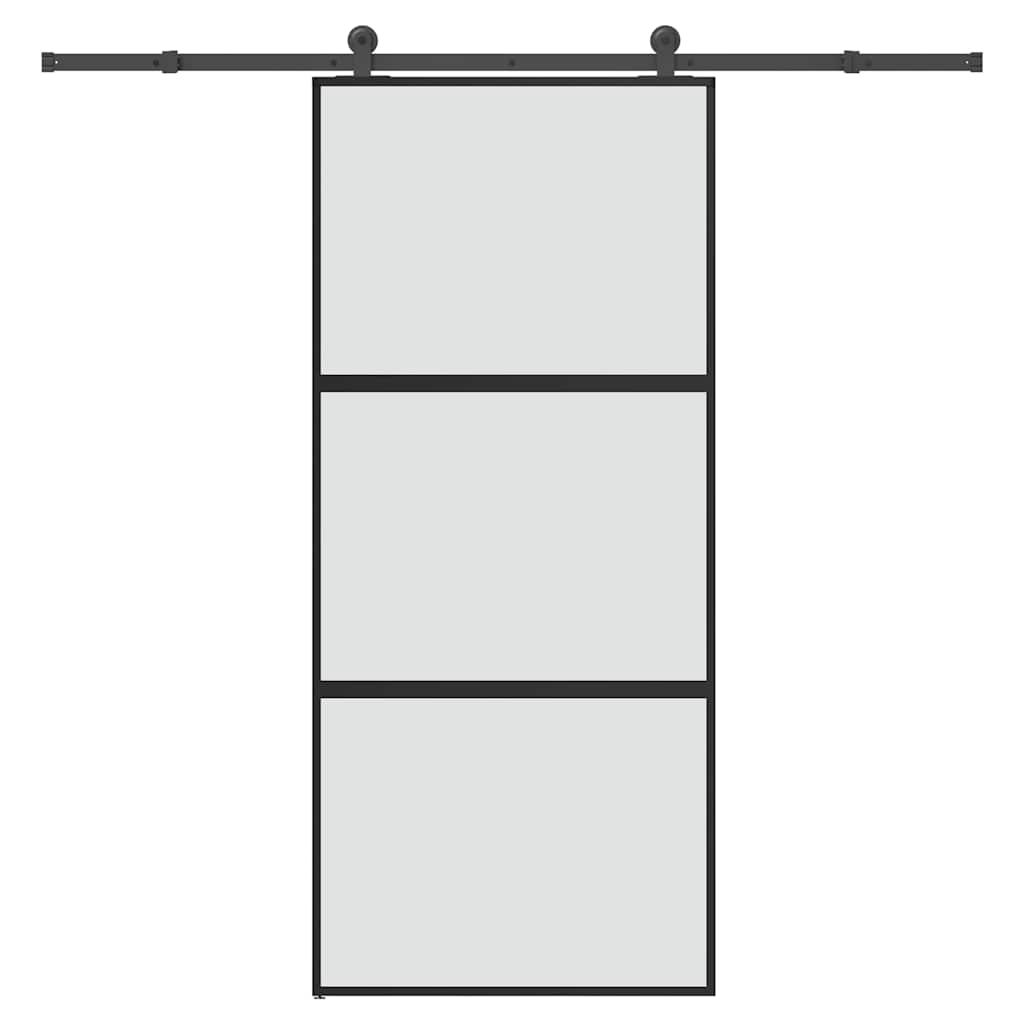 Schuifdeur met beslag 90x205 cm gehard glas en aluminium