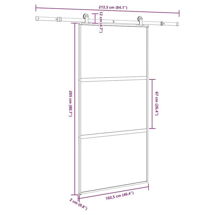 Schuifdeur met beslag 102,5x205 cm gehard glas en aluminium