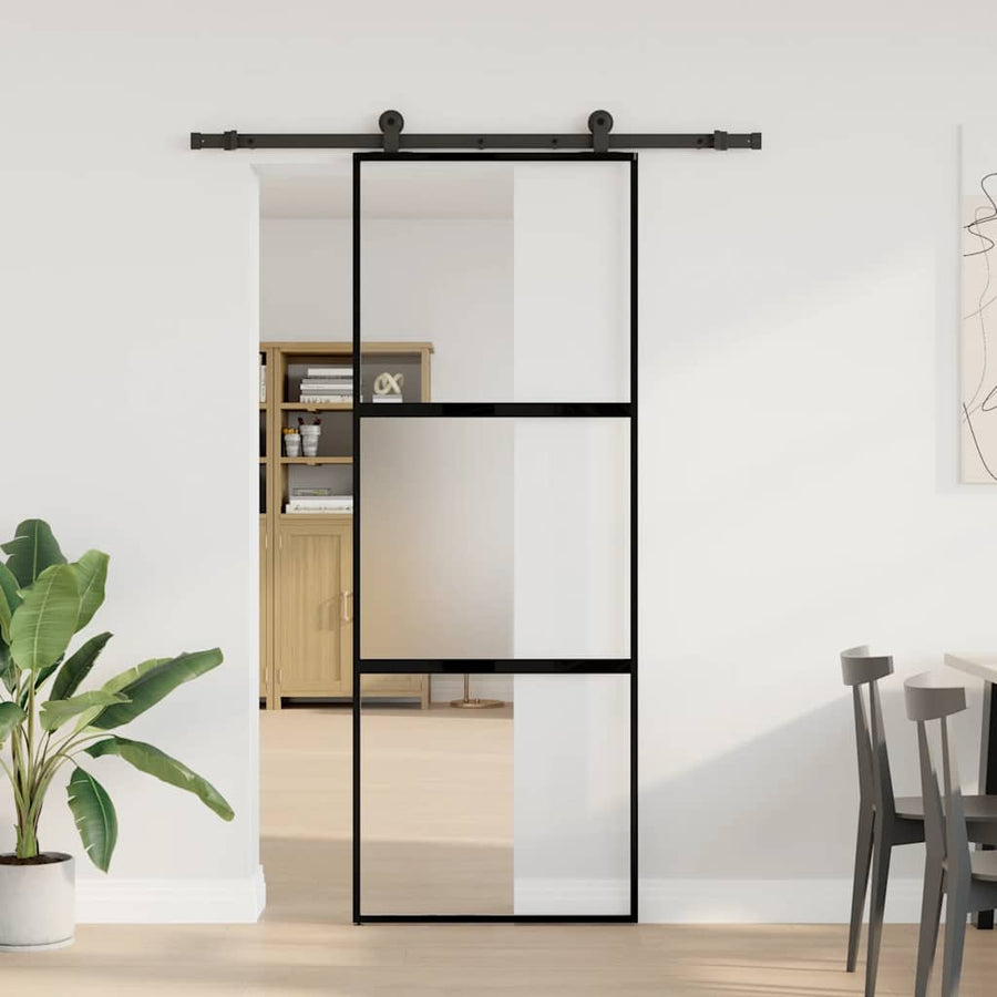 Schuifdeur met beslag 76x205 cm gehard glas en aluminium