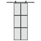 Schuifdeur 76x205 cm gehard glas aluminium zwart
