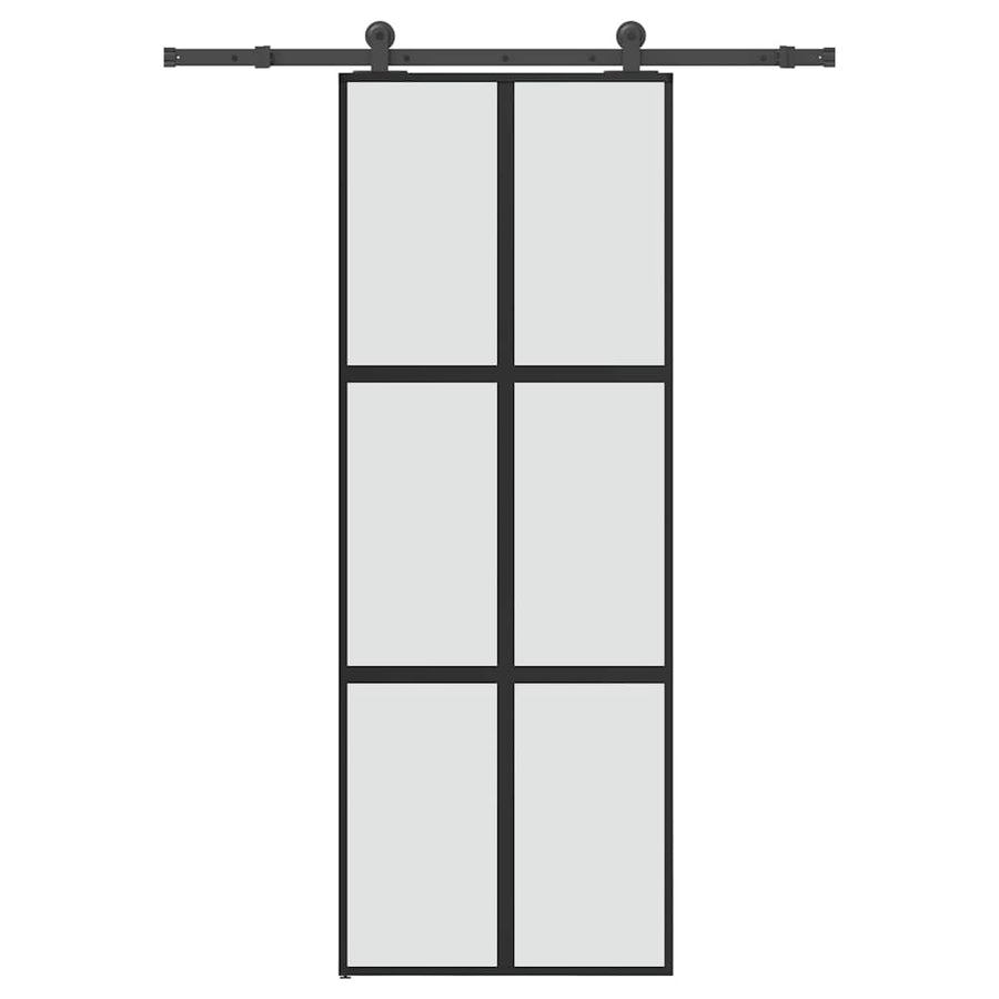 Schuifdeur met beslag 76x205 cm gehard glas en aluminium