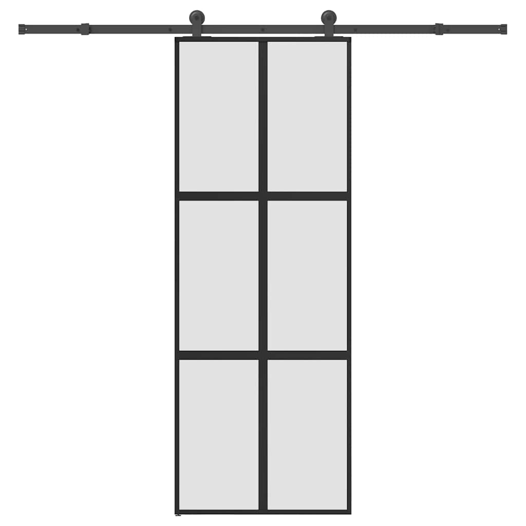 Schuifdeur met beslag 76x205 cm gehard glas en aluminium