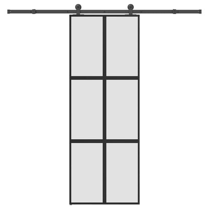 Schuifdeur met beslag 76x205 cm gehard glas en aluminium