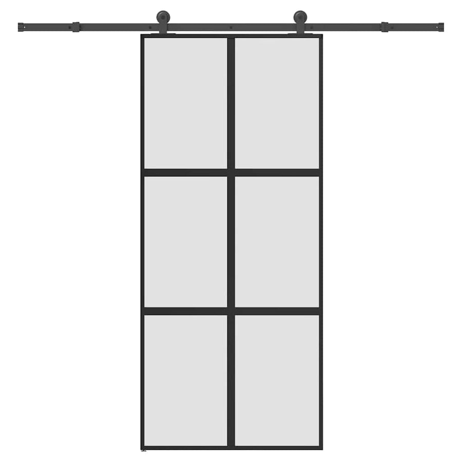 Schuifdeur met beslag 90x205 cm gehard glas en aluminium