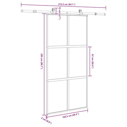 Schuifdeur met beslag 102,5x205 cm gehard glas en aluminium