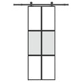 Schuifdeur met beslag 76x205 cm gehard glas en aluminium