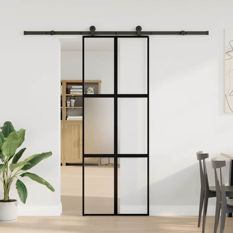 Schuifdeur met beslag 76x205 cm gehard glas en aluminium