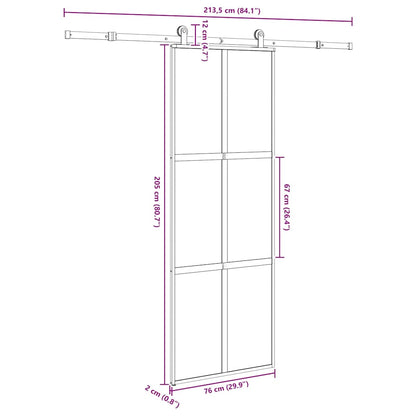 Schuifdeur met beslag 76x205 cm gehard glas en aluminium