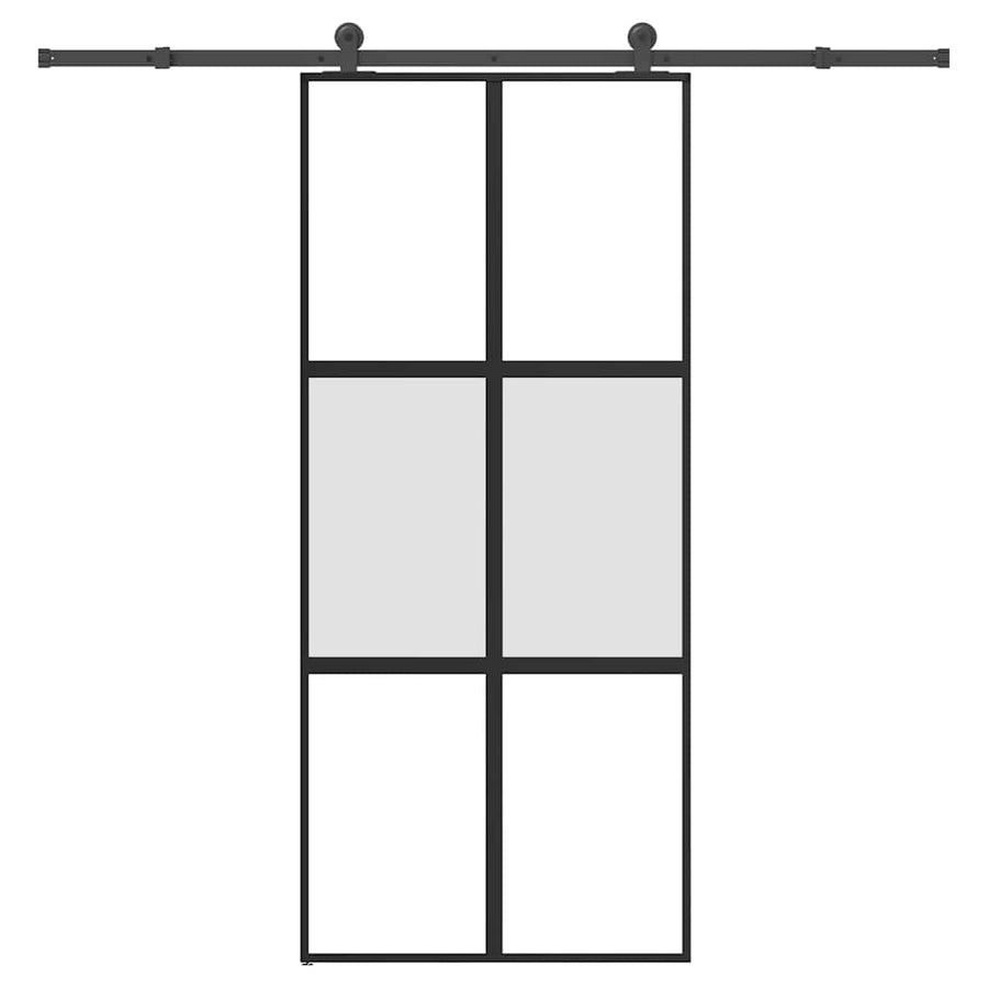 Schuifdeur met beslag 90x205 cm gehard glas en aluminium