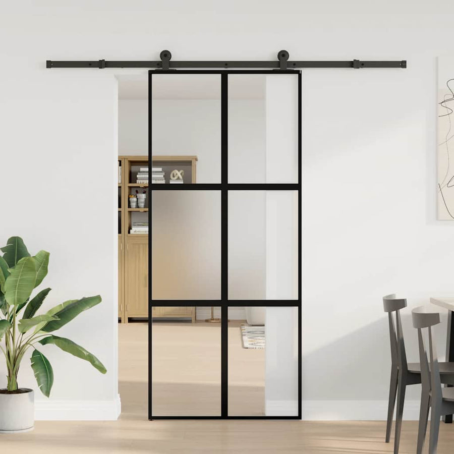 Schuifdeur met beslag 90x205 cm gehard glas en aluminium