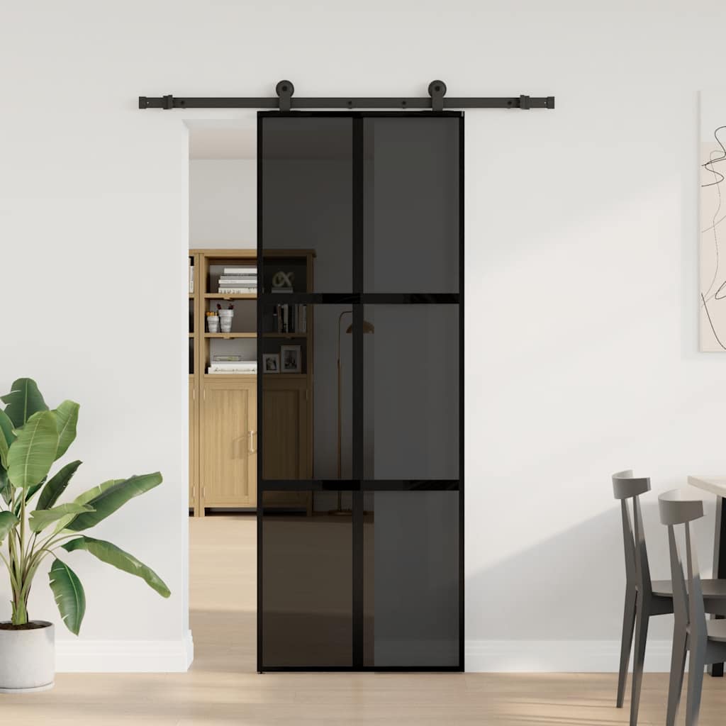Schuifdeur met beslag 76x205 cm gehard glas en aluminium