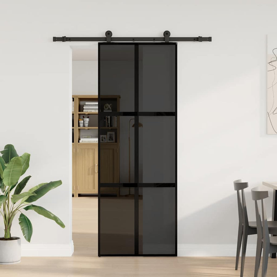 Schuifdeur met beslag 76x205 cm gehard glas en aluminium