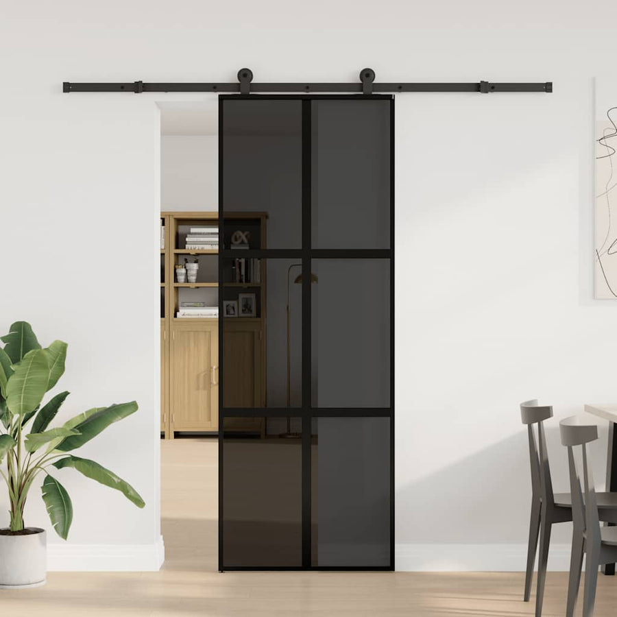 Schuifdeur met beslag 76x205 cm gehard glas en aluminium