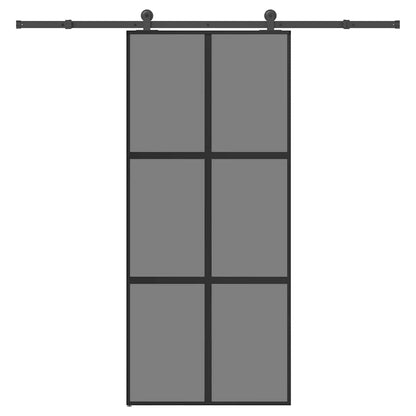 Schuifdeur met beslag 90x205 cm gehard glas en aluminium