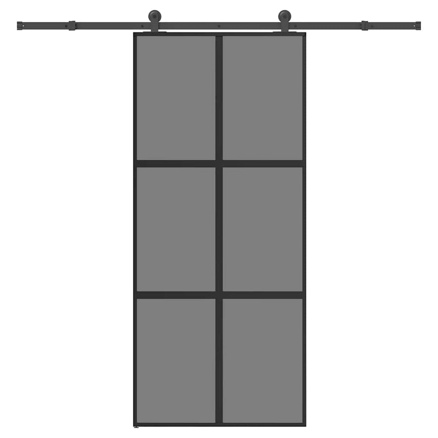 Schuifdeur met beslag 90x205 cm gehard glas en aluminium
