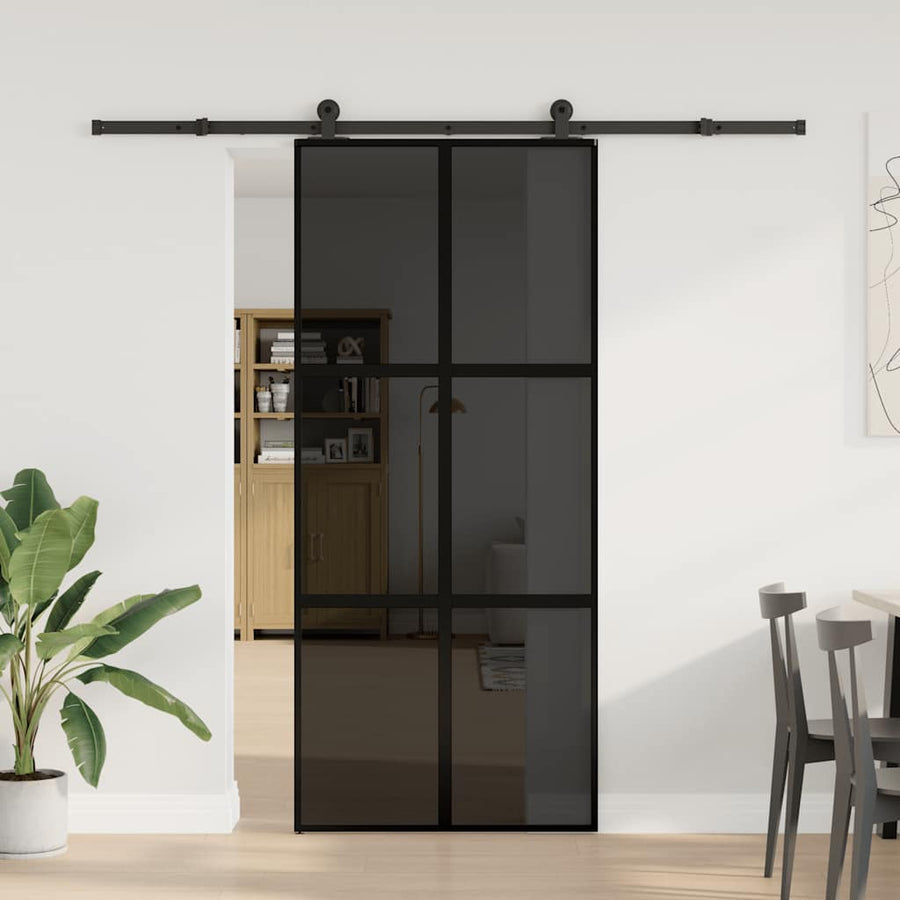 Schuifdeur met beslag 90x205 cm gehard glas en aluminium
