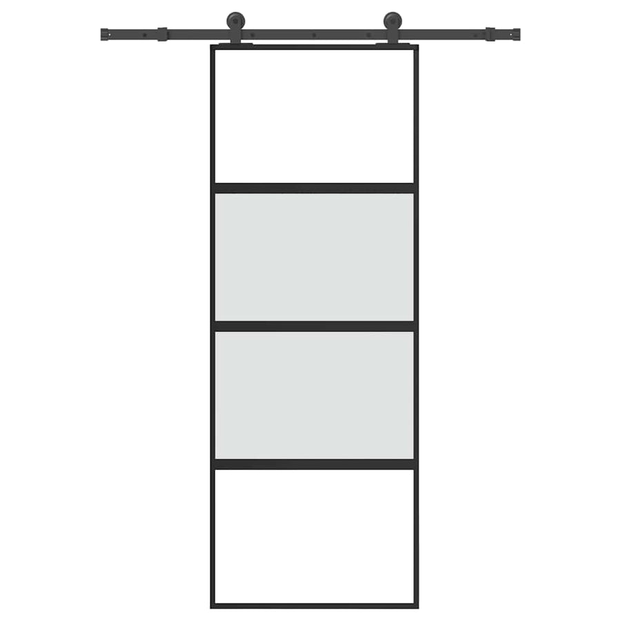 Schuifdeur met beslag 76x205 cm gehard glas en aluminium