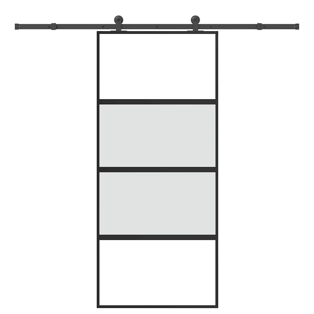 Schuifdeur met beslag 90x205 cm gehard glas en aluminium