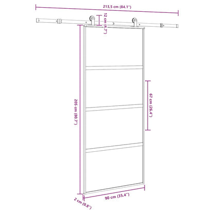 Schuifdeur met beslag 90x205 cm gehard glas en aluminium