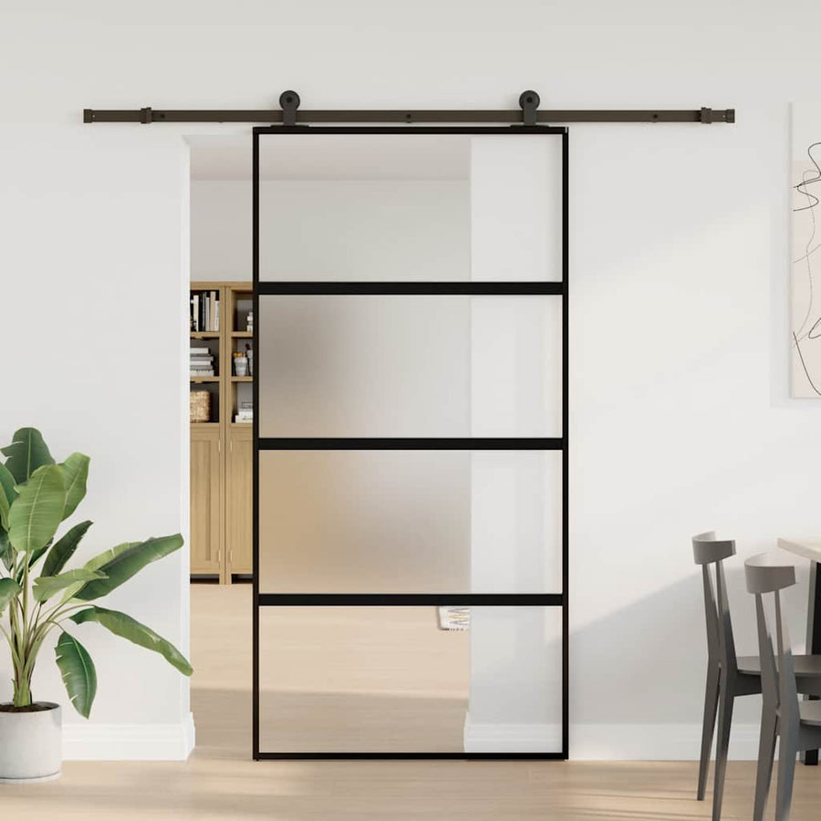 Schuifdeur met beslag 102,5x205 cm gehard glas en aluminium