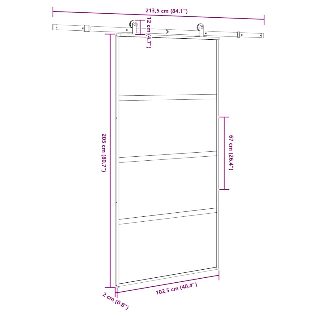 Schuifdeur met beslag 102,5x205 cm gehard glas en aluminium