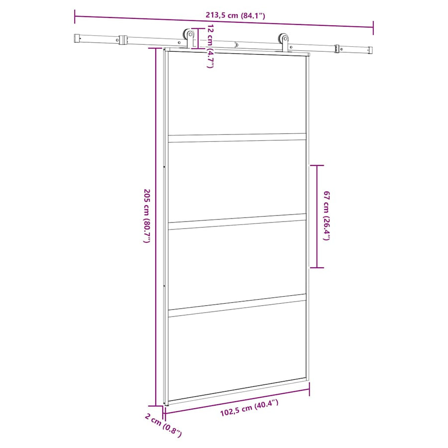 Schuifdeur met beslag 102,5x205 cm gehard glas en aluminium