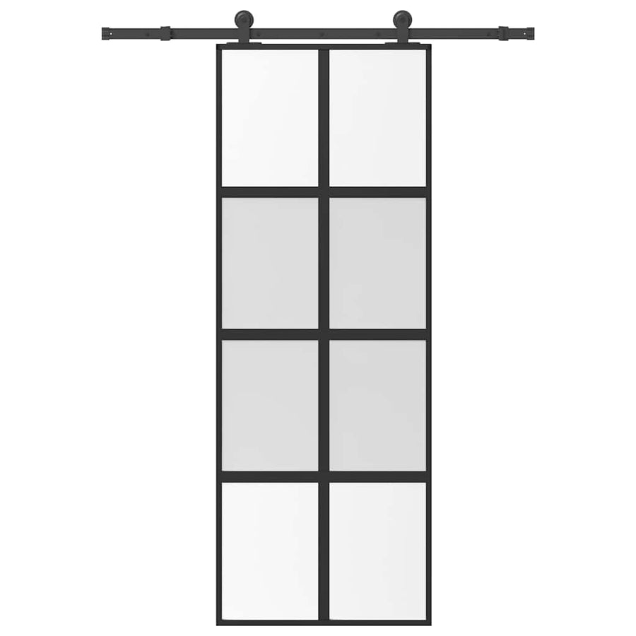 Schuifdeur met beslag 76x205 cm gehard glas en aluminium