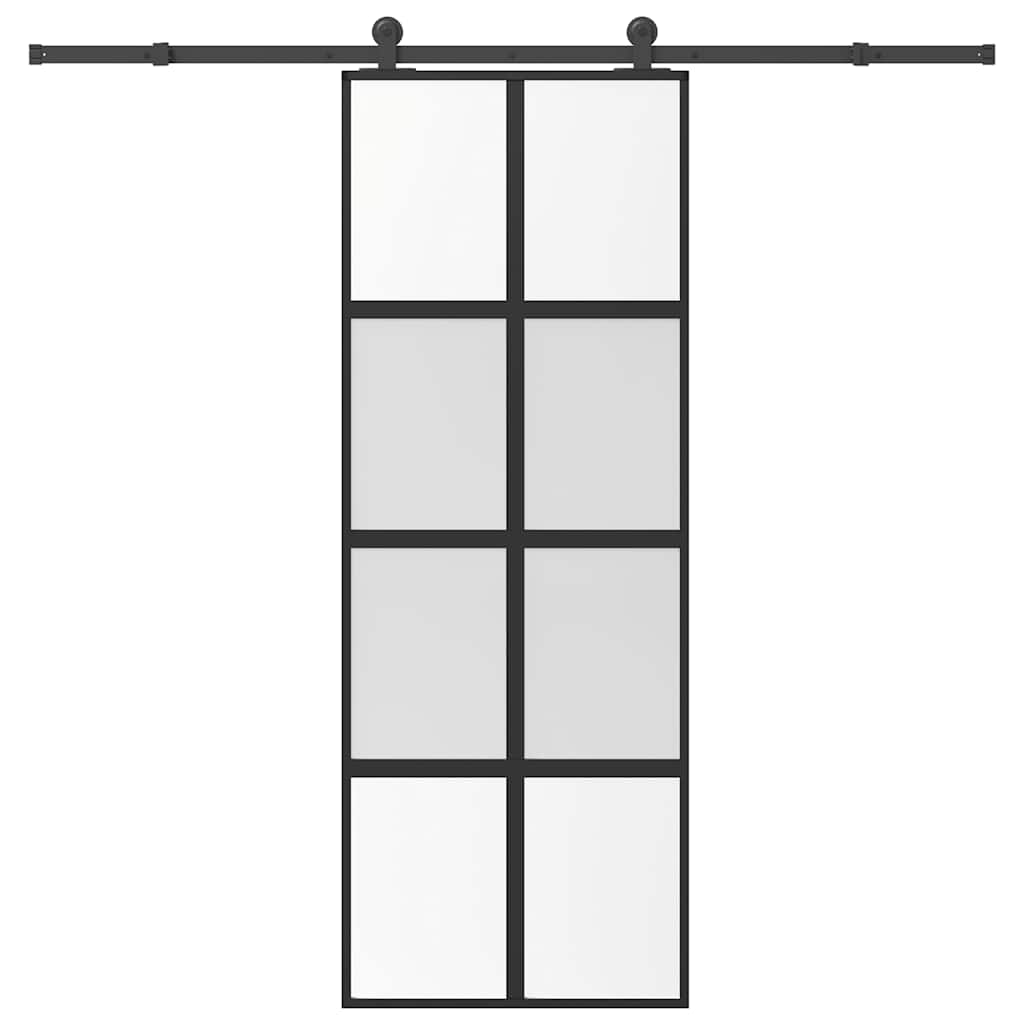 Schuifdeur met beslag 76x205 cm gehard glas en aluminium