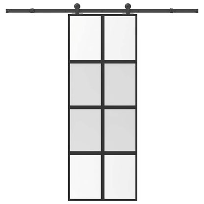 Schuifdeur met beslag 76x205 cm gehard glas en aluminium