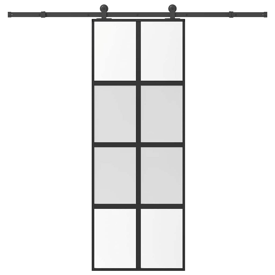 Schuifdeur met beslag 76x205 cm gehard glas en aluminium