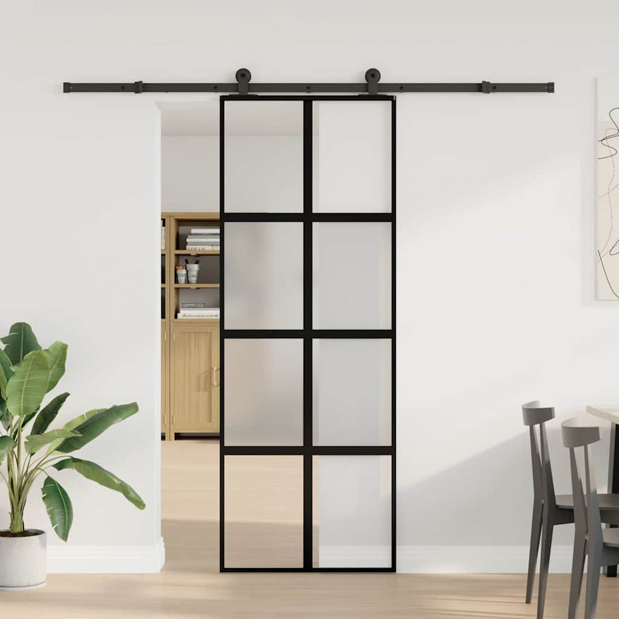 Schuifdeur met beslag 76x205 cm gehard glas en aluminium