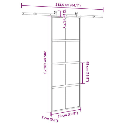 Schuifdeur met beslag 76x205 cm gehard glas en aluminium