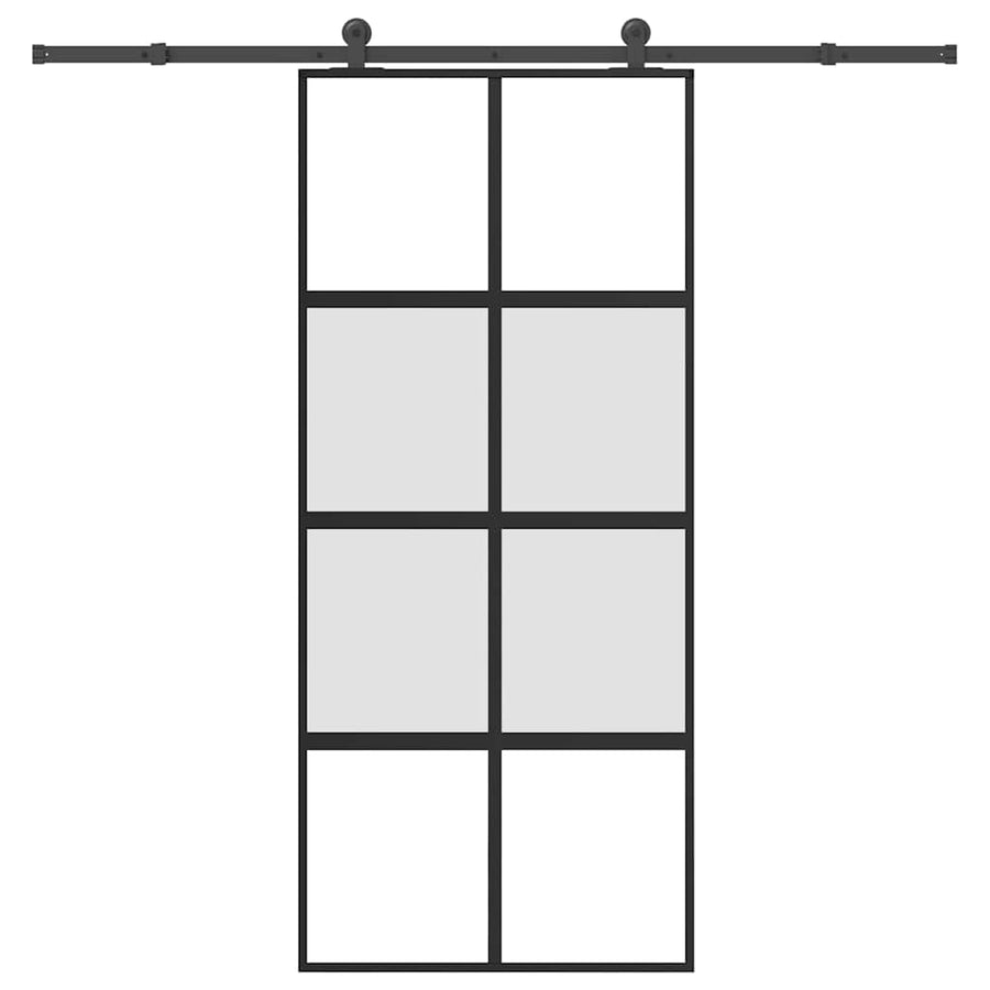 Schuifdeur met beslag 90x205 cm gehard glas en aluminium