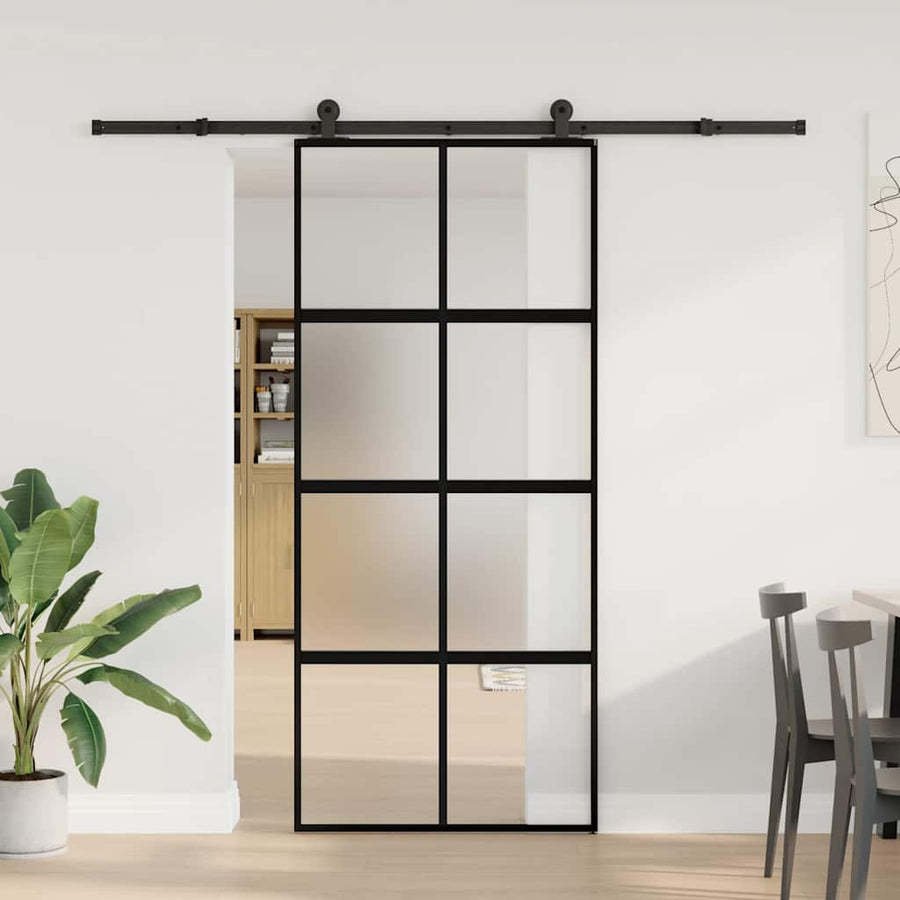 Schuifdeur met beslag 90x205 cm gehard glas en aluminium