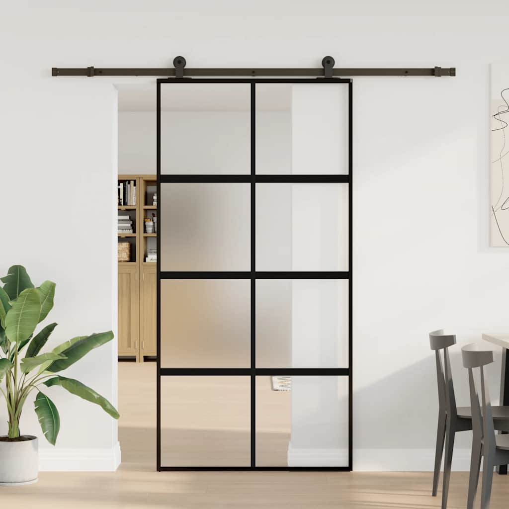 Schuifdeur met beslag 102,5x205 cm gehard glas en aluminium