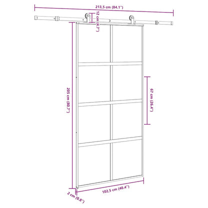 Schuifdeur met beslag 102,5x205 cm gehard glas en aluminium