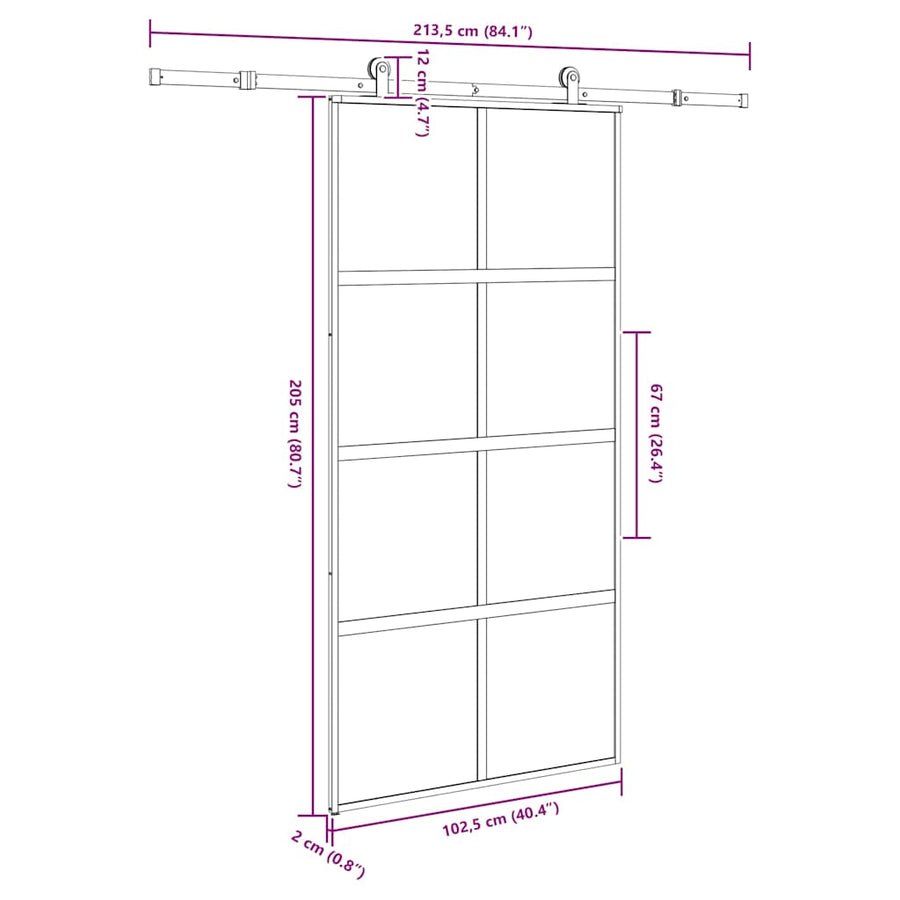 Schuifdeur met beslag 102,5x205 cm gehard glas en aluminium