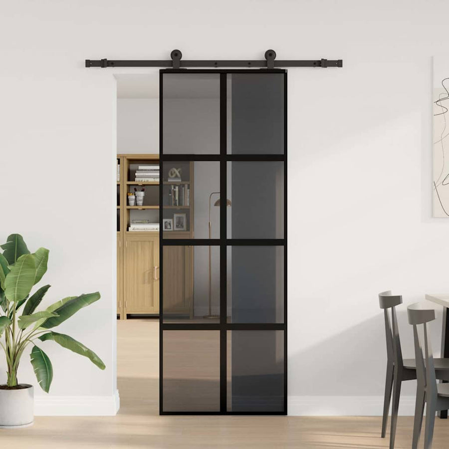 Schuifdeur met beslag 76x205 cm gehard glas en aluminium