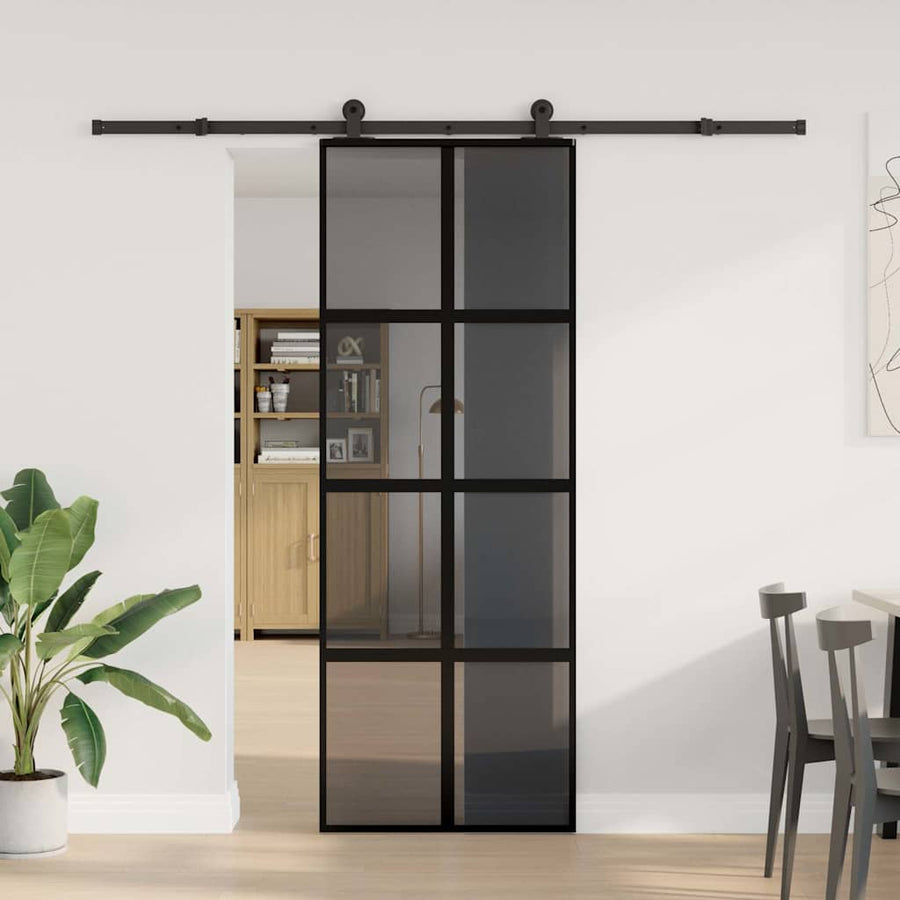 Schuifdeur met beslag 76x205 cm gehard glas en aluminium