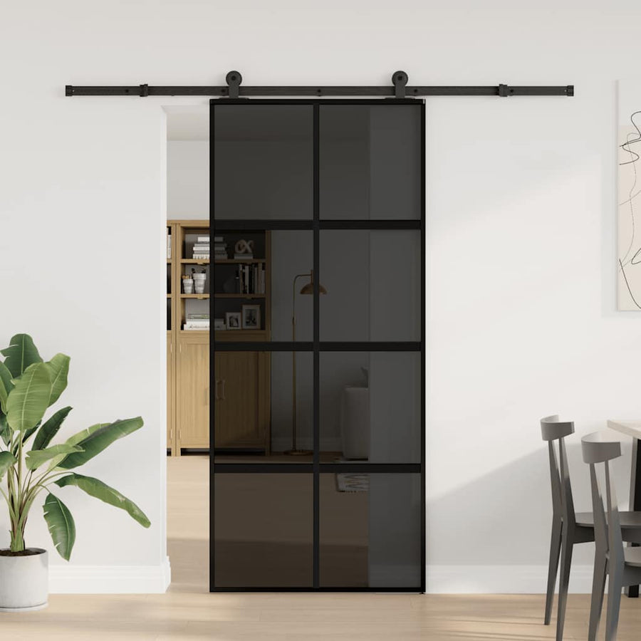 Schuifdeur met beslag 90x205 cm gehard glas en aluminium
